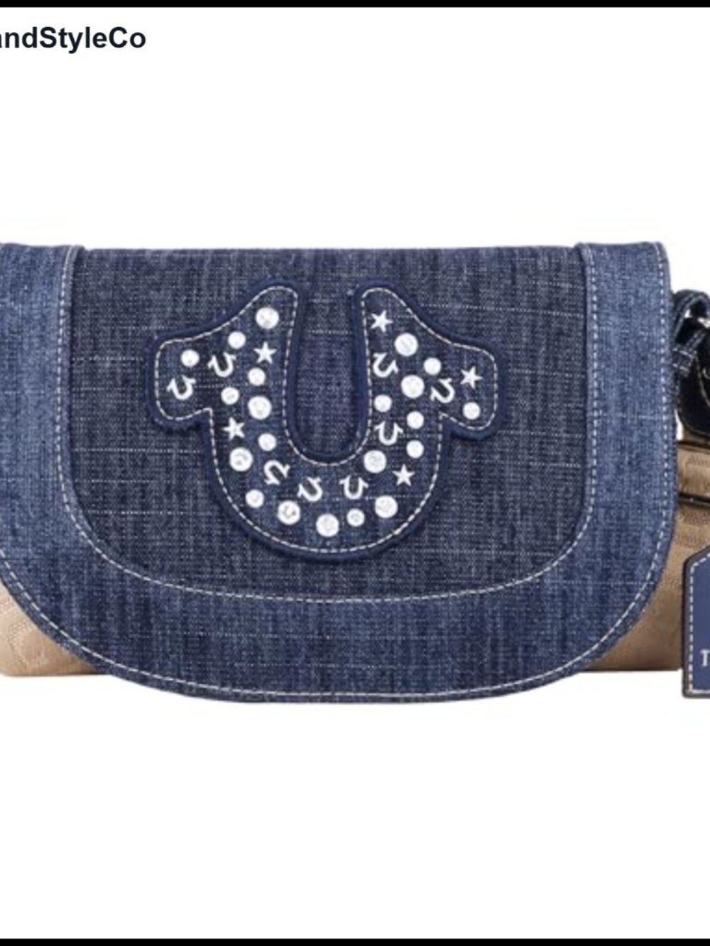 True Religion Crossbody Bag Denim Mini Flap Shoulder Handbag Purse